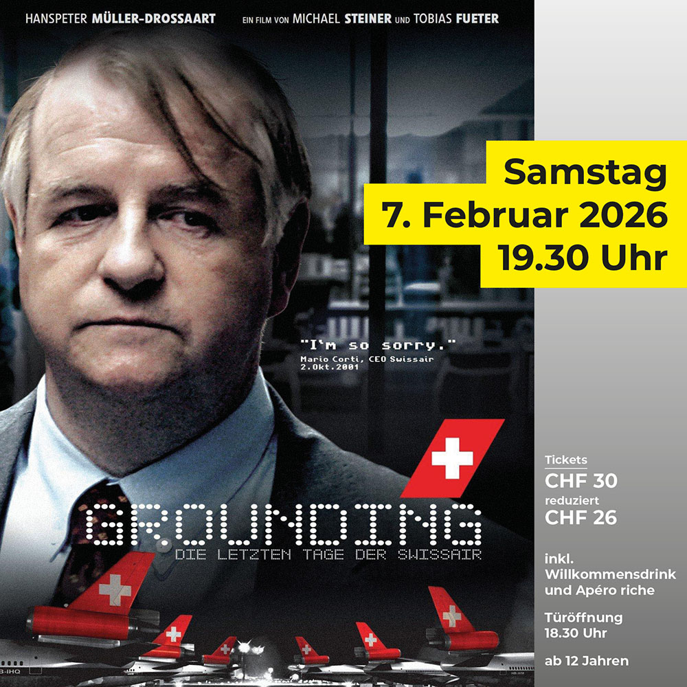 Plakat zur Filmvorführung «Grounding» vom 7. Februar 2026, 19.30 Uhr